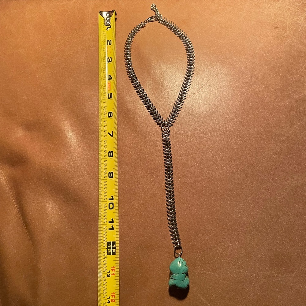 Turquoise vertebrae backbone lariat necklace silver blue Y necklace - Picture 6 of 7